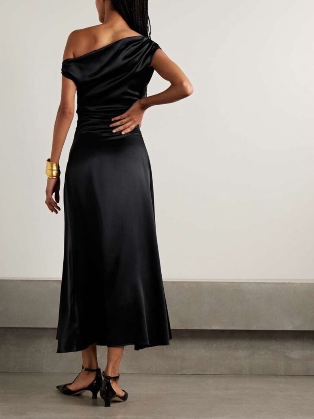 STAUD Phare draped silk-blend midi dress In Black US 0 $695 - Picture 2 of 9
